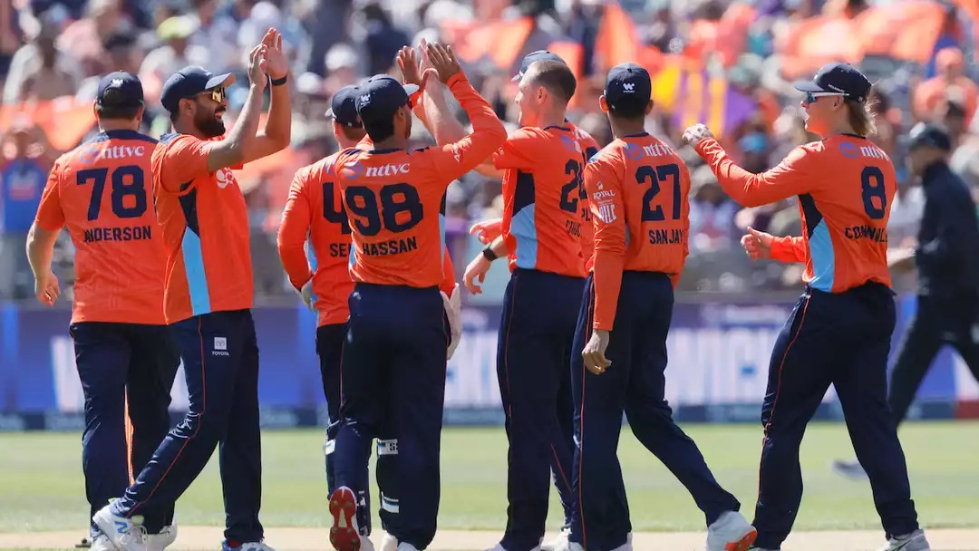 Unicorns players celebrating a wicket on the field
